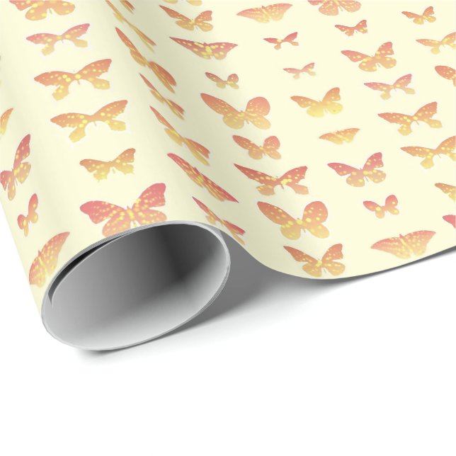 Butterflies, yellow, gold and orange wrapping paper (Roll Corner)