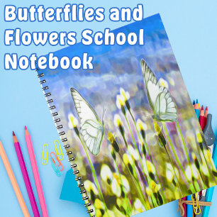 Butterflies Yellow Spring Flowers Blue Sky Notebook