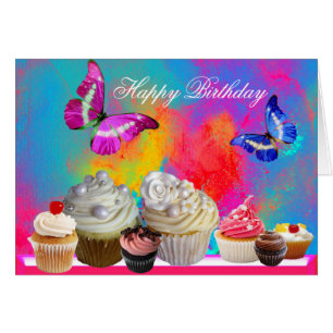 BUTTERFLIES YUMMY CUPCAKES,COLORFUL BIRTHDAY CARDS