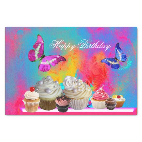 BUTTERFLIES YUMMY CUPCAKESCOLORFUL BIRTHDAY   TISSUE PAPER