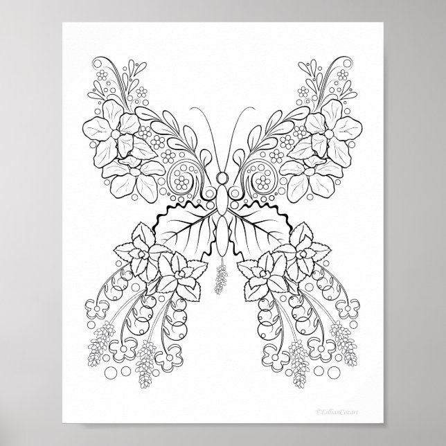 Butterflowers #2 Detailed Coloring Poster (Front)