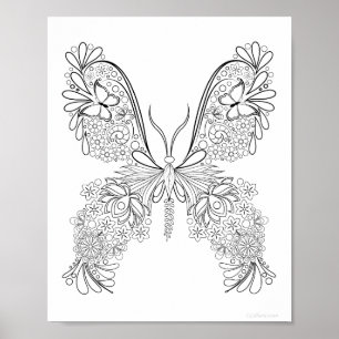 Butterflowers #3 Detailed Coloring Poster