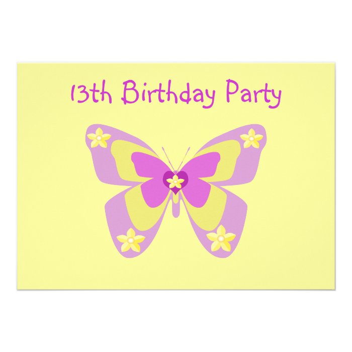 Butterfly 13th Birthday Party Invitation