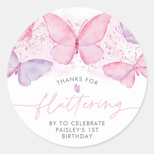 Butterfly 1st Birthday Girls Thank You Favor