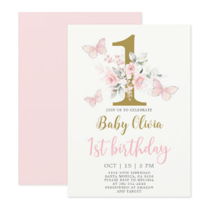 Butterfly 1st Birthday Invitation