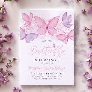 Butterfly 1st Birthday Invitation Pink Purple Girl