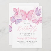 Butterfly 1st Birthday Invitation Pink Purple Girl (Front/Back)