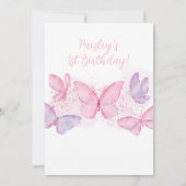 Butterfly 1st Birthday Invitation Pink Purple Girl (Back)