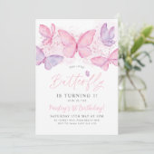 Butterfly 1st Birthday Invitation Pink Purple Girl (Standing Front)