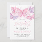 Butterfly 1st Birthday Invitation Pink Purple Girl