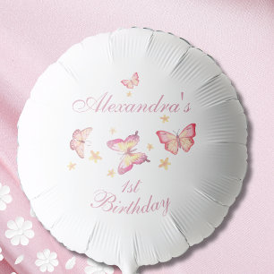 Butterfly 1st Birthday, Pink Baby Girl Party Balloon