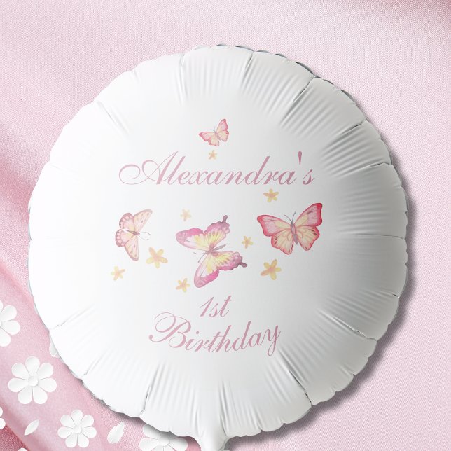 Butterfly 1st Birthday, Pink Baby Girl Party Balloon (Creator Uploaded)