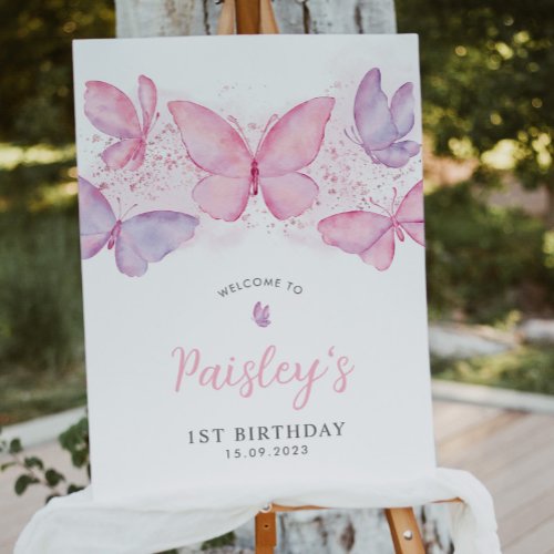 Butterfly 1st Birthday Welcome Sign Foam Board