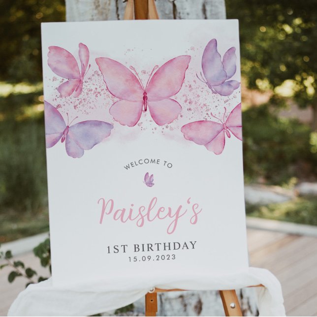 Butterfly 1st Birthday Welcome Sign Foam Board (Creator Uploaded)