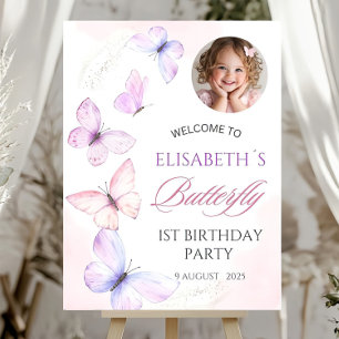Butterfly 1st Birthday Welcome Sign Watercolor Pho