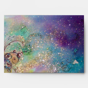 BUTTERFLY 2 ,blue green yellow gold sparkles Envelope