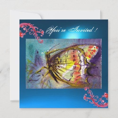 BUTTERFLY 2 BLUE SAPPHIRE  bright pinkred yellow Invitation
