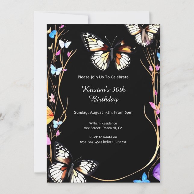 Butterfly 30th Birthday Invitation (Front)