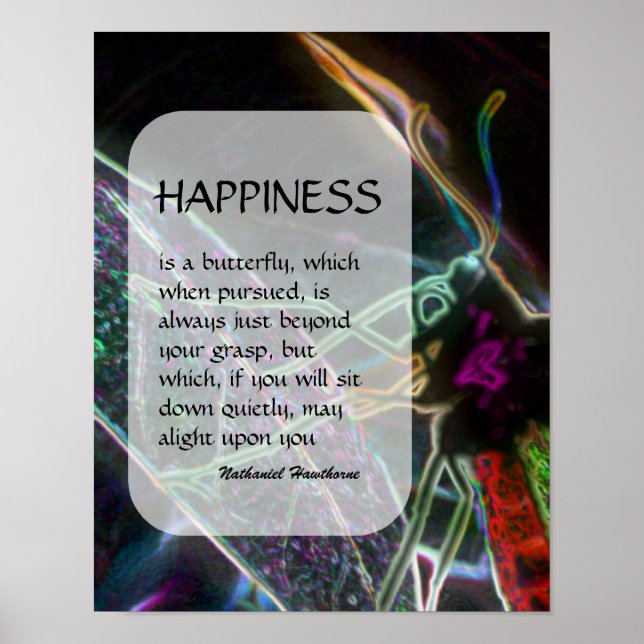 Butterfly 3 Happiness Inspirational Quote Poster (Front)