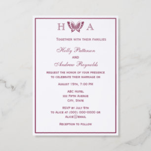 Butterfly #4C Couple Wedding 2 Initials Framed Letterpress Photo Cards