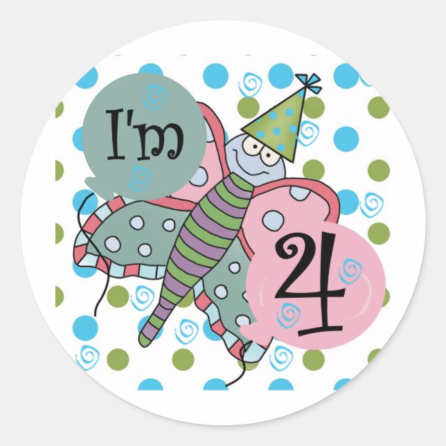 Butterfly 4th Birthday Tshirts and Gifts Classic Round Sticker (Front)