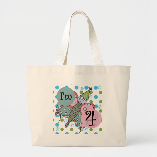 Butterfly 4th Birthday Tshirts and Gifts Large Tote Bag (Front)