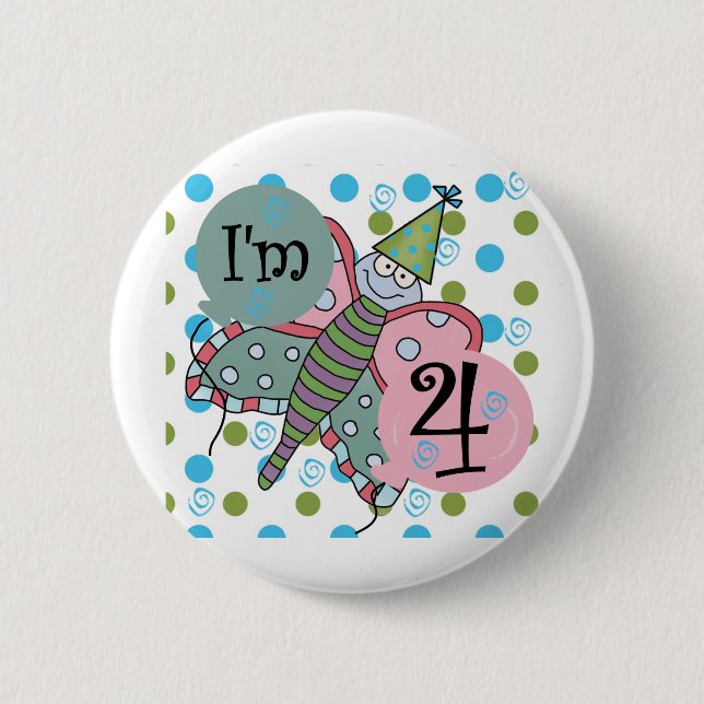 Butterfly 4th Birthday Tshirts and Gifts Pinback Button (Front)