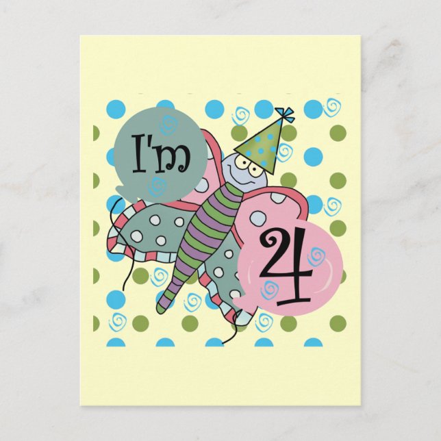 Butterfly 4th Birthday Tshirts and Gifts Postcard (Front)