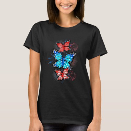 Butterfly 4th Of July American Flag Usa Women Girl T_Shirt