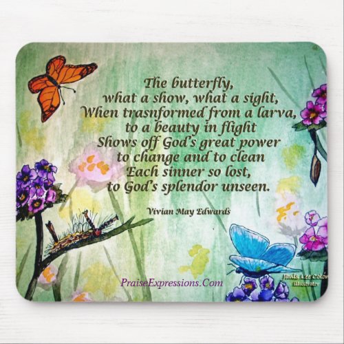 Butterfly_ 5x7 w poem PraiseExpressionsCom Mouse Pad