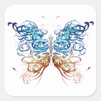 Butterfly Abstract Art Square Sticker by mitmoo3 at Zazzle