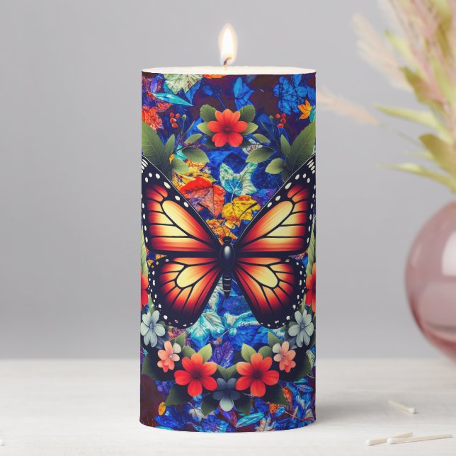 Butterfly Abstract Floral Pillar Candle (In Situ)