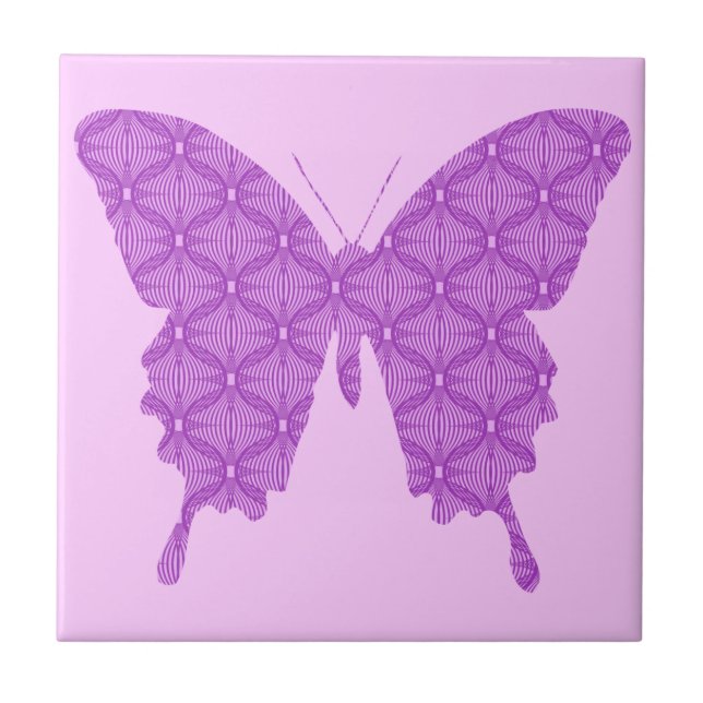 Butterfly, abstract pattern, lavender and purple ceramic tile (Front)