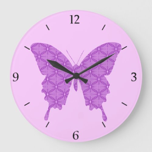 Butterfly abstract pattern lavender and purple large clock
