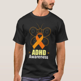 Butterfly Adhd Orange Ribbon Add Adhd Awareness T-Shirt