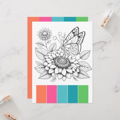 Butterfly Adult Coloring Card Art Therapy