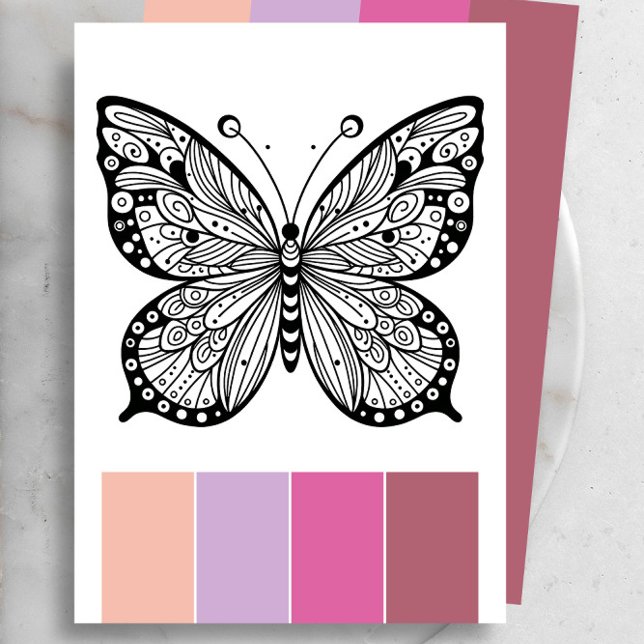 Butterfly Adult Coloring Cards and Color System (Butterfly coloring pages with color palette by Victoria Grigaliunas of Do Tell A Belle)