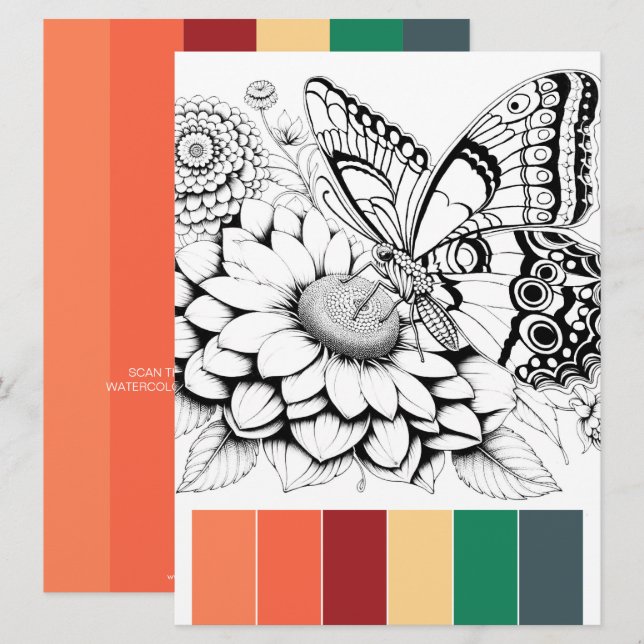 Butterfly Adult Coloring Cards & Color Combination (Front/Back)