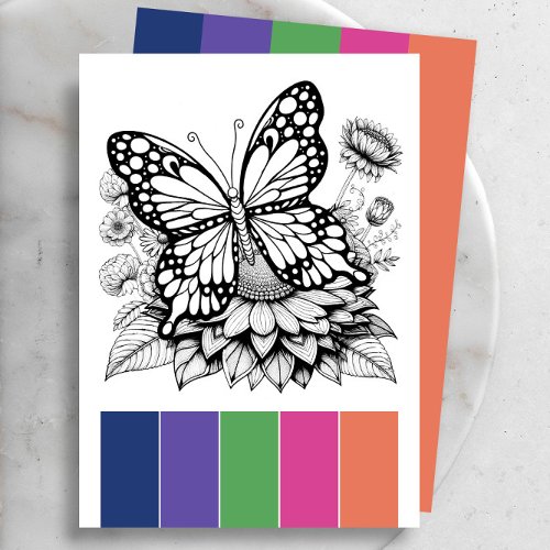 Butterfly Adult Coloring Pages and Color Palette Invitation