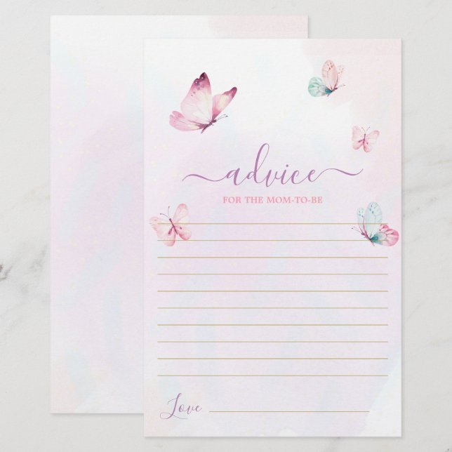 Butterfly Advice for the Mom To Be card (Front/Back)