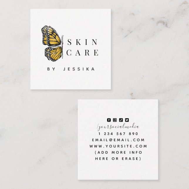 Butterfly Aesthetics &Social Media Skincare Beauty Square Business Card (Front/Back)
