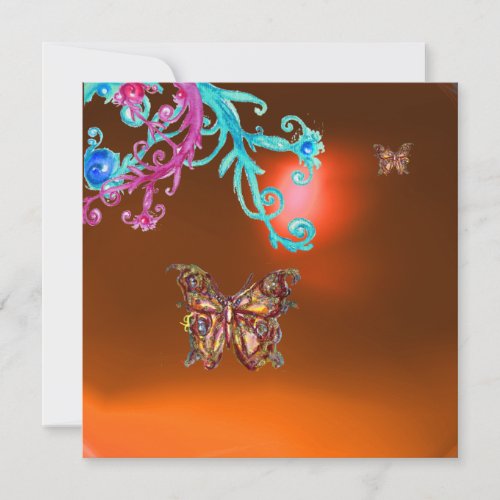 BUTTERFLY  AGATE yellow orange blue bright pink Invitation