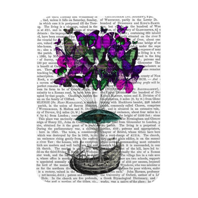 Butterfly Airship 2 Purple and Green Magnet (Vertical)