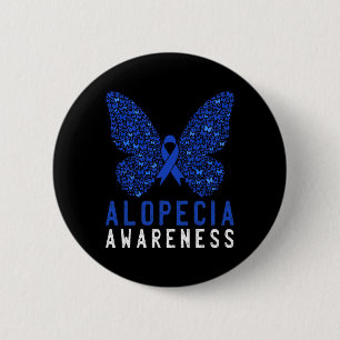 Butterfly Alopecia Awareness Blue AA Ribbon Suppor Button