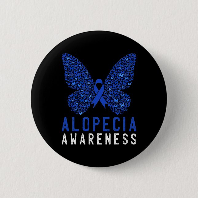 Butterfly Alopecia Awareness Blue AA Ribbon Suppor Button (Front)