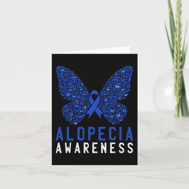 Butterfly Alopecia Awareness Blue AA Ribbon Suppor Card (Front)