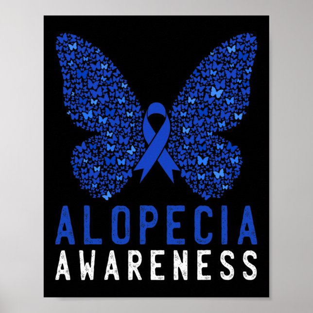 Butterfly Alopecia Awareness Blue AA Ribbon Suppor Poster (Front)