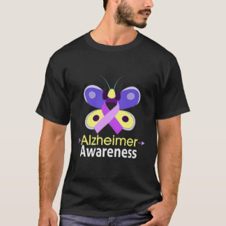 Butterfly Alzheimer Ribbon Alzheimer Disease Aware T-Shirt