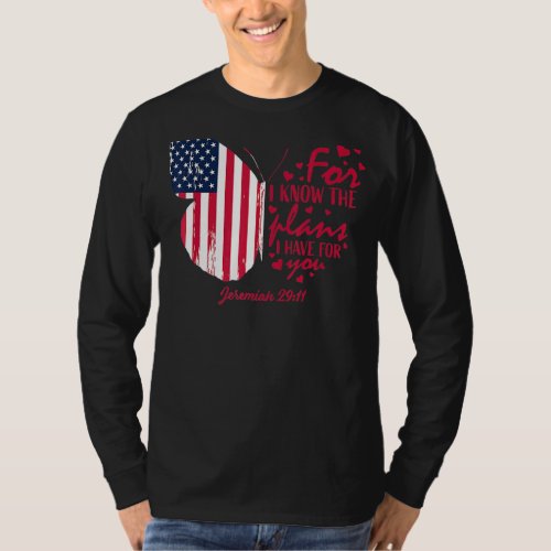 Butterfly American Flag Christian Bible Verse 4th  T_Shirt