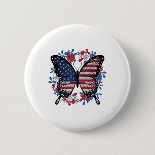 Butterfly American Flag Patriotic Usa 4th Of July Button